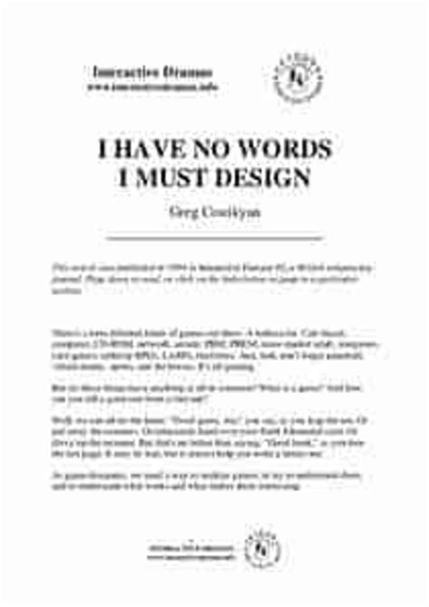 Book Review Of I Have No Words And I Must Design By Costikyan 2002