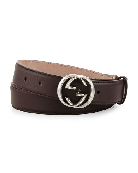 Gucci Leather Gg Buckle Belt In Brown Lyst