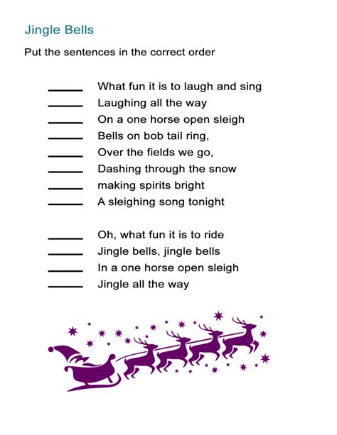Jingle Bells For Kids Worksheet Re Order The Song Lyrics Activity