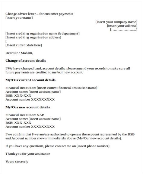 How to notify business contacts of email change. change of bank account letter to customers template - Aktin