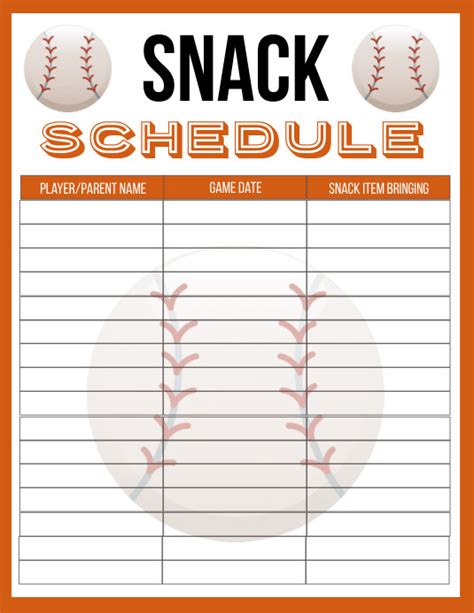 Printable Baseball Snack Schedule Template Postermywall