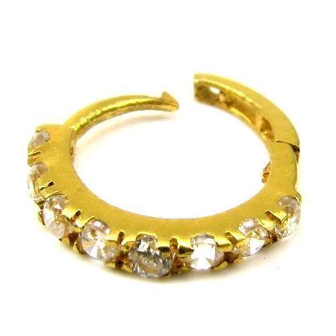 14k Real Gold Nose Ring Hoop White Cz Hinged Nose Sania Mirza Clicker