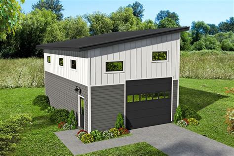 Plan 68595vr Garage Plan With Side Sloping Roof And Storage Area