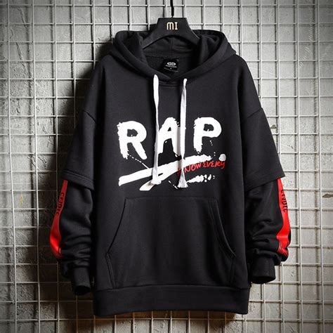 Cotton Print Rap Hip Hop Hoodie Sweatshirt Men Autumn Black Streetwear