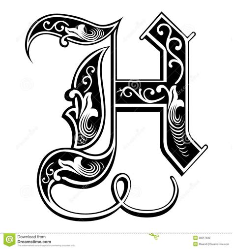 Garnished Gothic Style Font Letter H Stock Vector Illustration Of