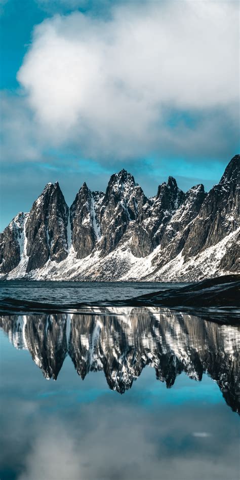Download Wallpaper 1080x2160 Reflections Mountains Coast Nature