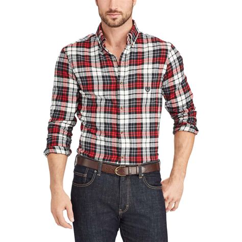 CHAPS Men S Plaid Flannel Performance Long Sleeve Shirt Bobs Stores