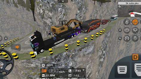 Truck Trailer Hino Muatan Eksavator Lewat Jalan Tikungan Super Extreme Bus Simulator