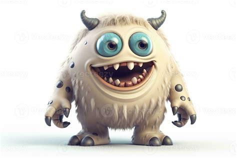 Funny Cartoon Monster On White Background Scary Creature Cute