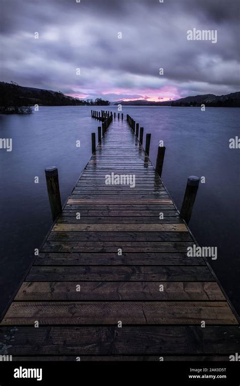 Monk Jetty At Sunset Coniston Water Lake District National Park