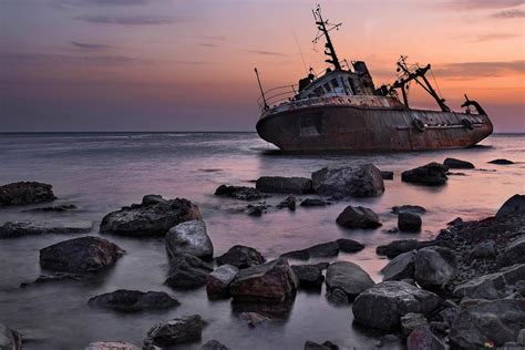 Ruined Ship In The Sunset Hd Wallpaper Download
