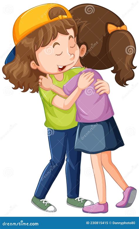 Two Cute Girls Hugging Each Other Stock Vector Illustration Of Little