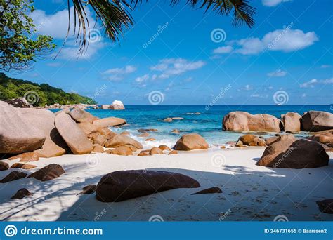 Praslin Seychelles Tropical Island With Withe Beaches And Palm Trees