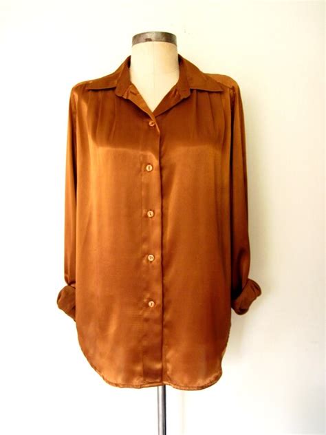Satin Blouse 80s Blouse Liquid Copper By Lolavintage On Etsy