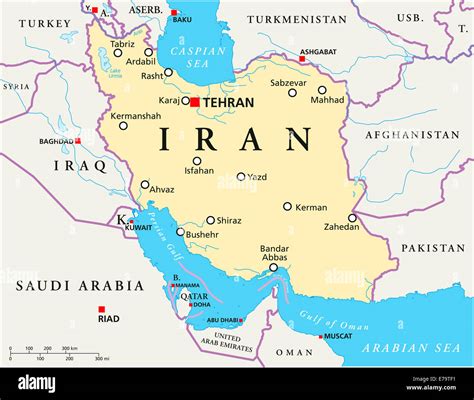 Mapa Político De Irán Con La Capital Teherán Las Fronteras Nacionales