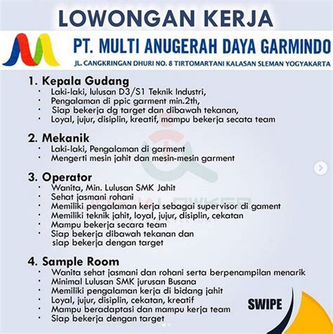 Bisa mengoperasikan mesin jahit garment minimal jarum 1 atau obras. Loker Jahit Daerah Sumber : Lowongan Kerja Dibutuhkan Segera Tukang Jahit Di Raisya Butik Bekasi ...