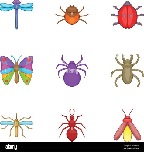 Varieties Of Insects Icons Set Cartoon Style Stock Vector Image And Art