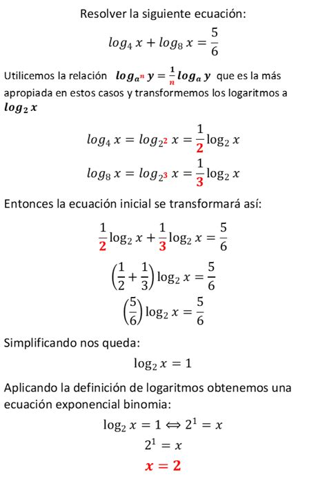 Ejemplos Resueltos De Ecuaciones Logarítmica Con Diferentes Bases