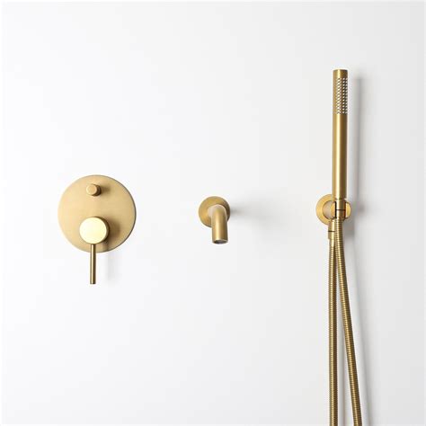 Lusso Luxe Brushed Gold Wall Mounted Bath Shower Mixer Tap