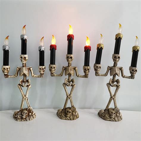 halloween skull candle holder light triple led flameless and skeleton candle holder stand for