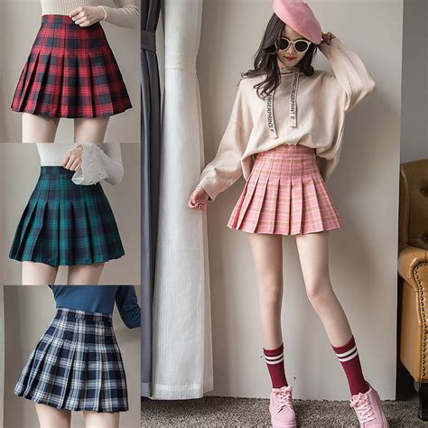 Women Woolen Mini Skirt Harajuku Preppy Style Plaid Skirts Cute