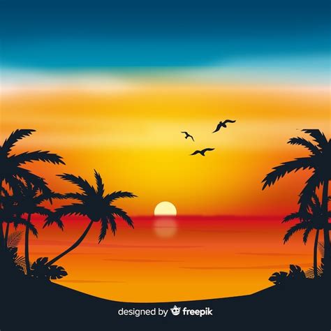 Paisaje De Atardecer En La Playa Con Degradado Vector Gratis