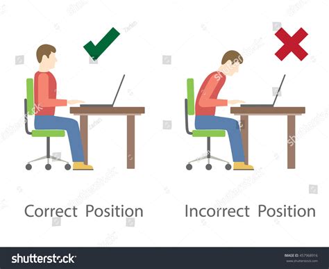 correct and incorrect sitting posture at royalty free stock vector 457968916
