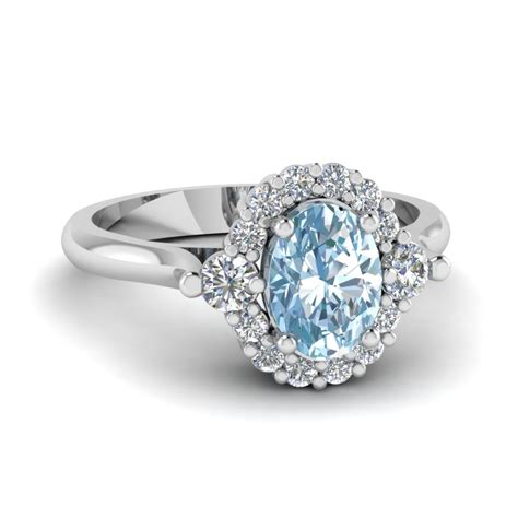 Oval Aquamarine Halo Diamond Engagement Ring Fascinating Diamonds