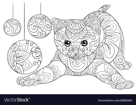 Adult Coloring Bookpage A Cute Cat Royalty Free Vector Image