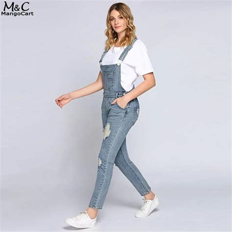 Jeans Jumpsuits For Women 2017 Rompers Womens Jumpsuit Women Ripped Jeans Bleach Wash Overall