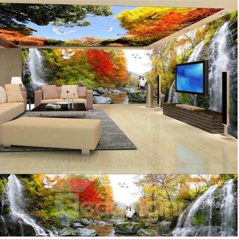 Amazing Autumn Waterfall In The Forest Scenery Pattern Waterproof 3d