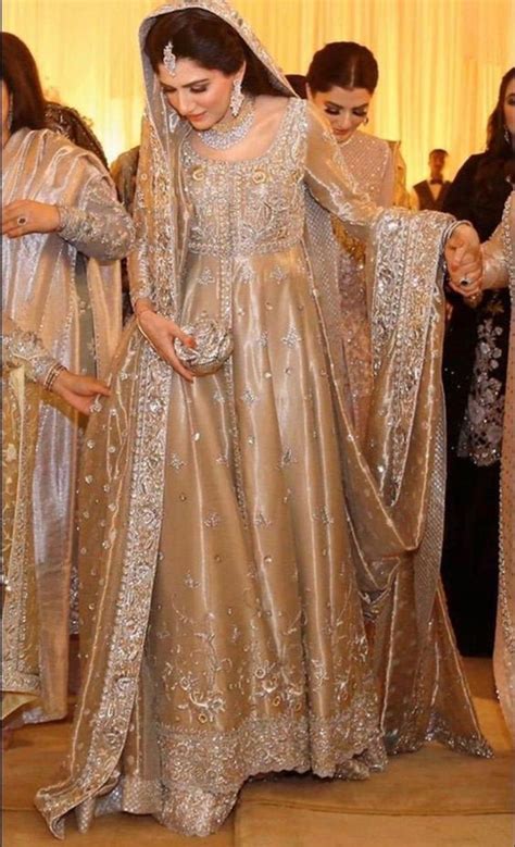 Golden Pakistani Wedding Gown Long Maxi Dress Walima Special Nikaah