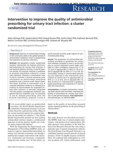 PDF Intervention To Improve The Quality Of Antimicrobial Prescribing For Urinary Tract