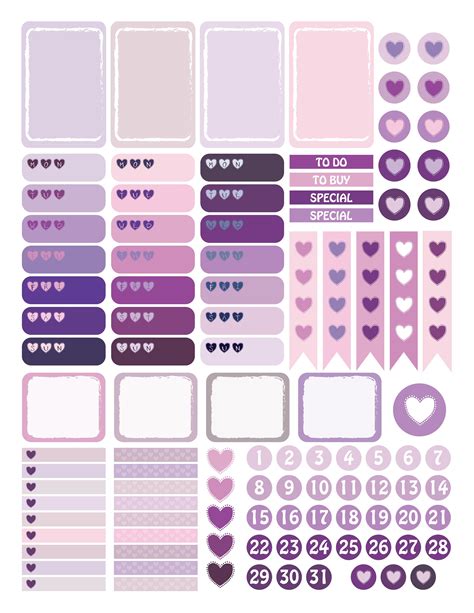 Planner Printable Hearts Stickers Happy Planner Stickers Calendar