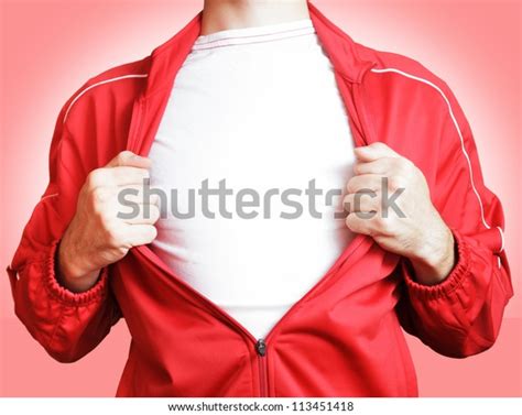 Man Pulling Open Shirt Showing White Stock Photo Edit Now 113451418