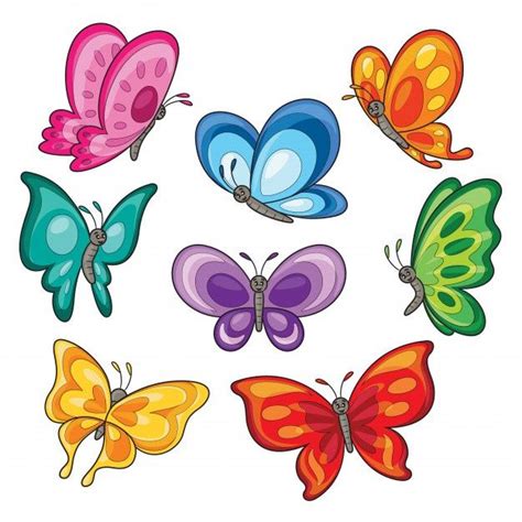 Six Colorful Butterflies On A White Background