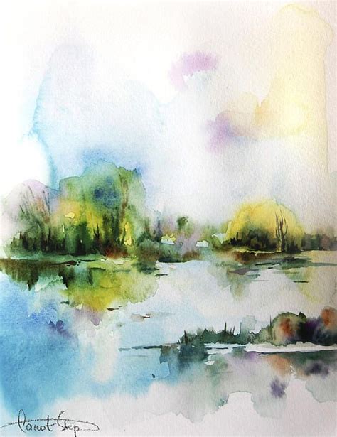 Summer Landscape By Sophia Rodionov Watercolor Paintings Abstract