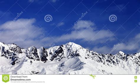 Panoramic View On Snow Mountains In Sunny Day Stock Photo Image Of