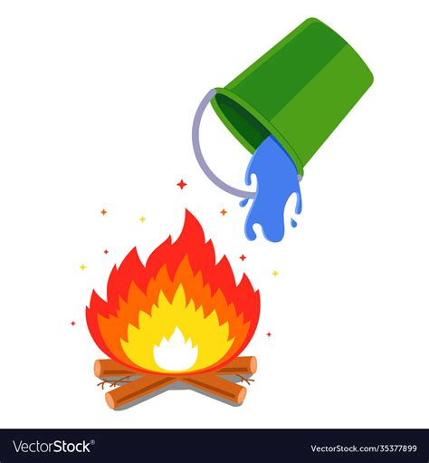 Pour Water From A Bucket And Put Out A Fire Vector Image