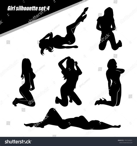 Set Silhouette Sexy Girl Pose Kneel Stock Vector Royalty Free 1761324521