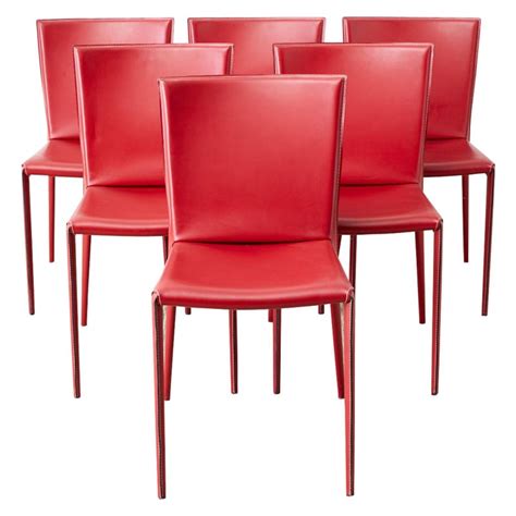Dining room sets & collections (37). Set of Six Italian Red Leather Wrapped Dining Chairs at 1stdibs