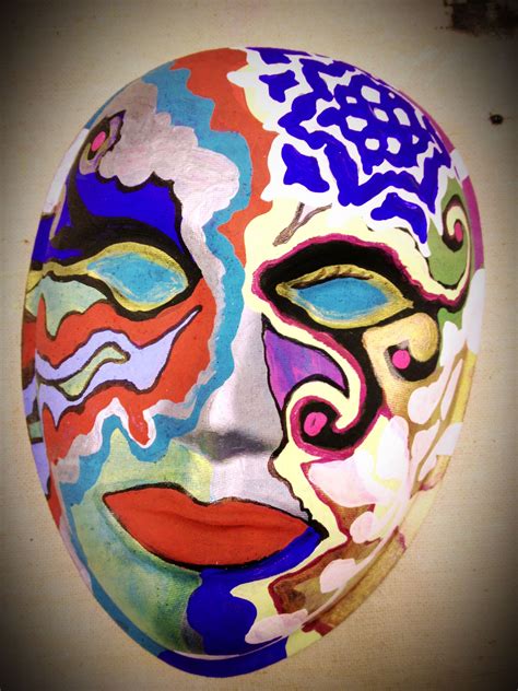 Paper Pulp Mask With Acrylic And Sharpie Markers Created Alongside