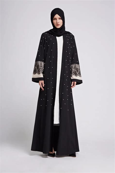 2019 Women Cardigan Muslim Dress Patchwork Lace Turkish Dubai Islamic