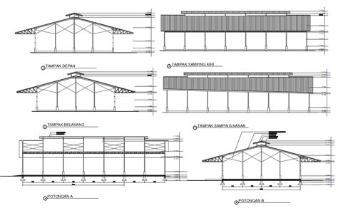 Factory Building Structure Detail Plan And Section 2d View Layout Dwg