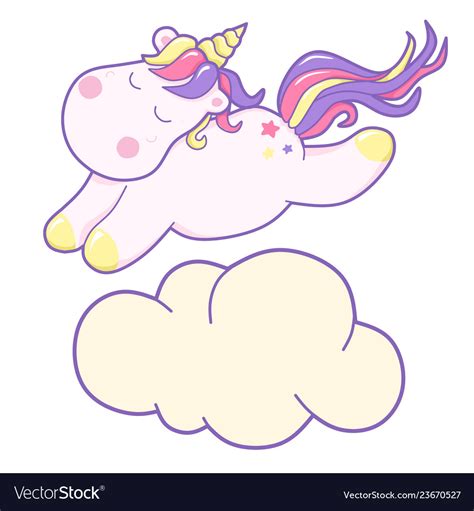 Kawaii Cute Unicorn Flies And Dreams Pastel Color Vector Image