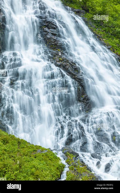 Closeup Of Waterfalls On The Richardson Highway In Keystone Canyon In
