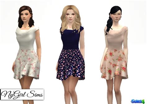 Origami Flare Dress With Floral Skirt At Nygirl Sims Sims 4 Updates