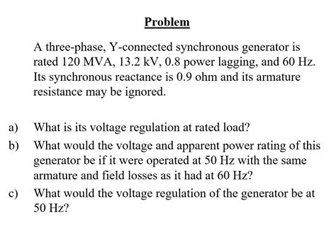 Solved Problem A Three Phase Y Connected Synchronous