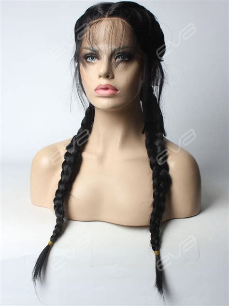 French Braid Black Synthetic Lace Front Wig All
