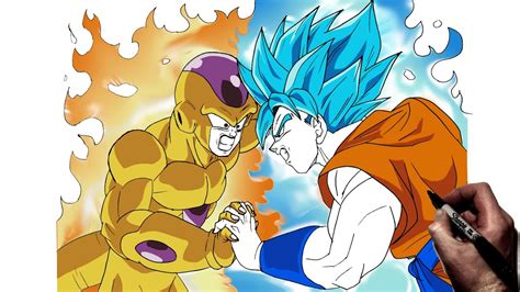 How To Draw Goku SSJ Blue Vs Golden Frieza Step By Step Dragnball